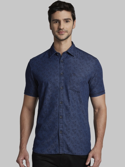 Parx Men Navy Blue Slim Fit Printed Casual Shirt