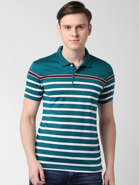 

Peter England Casuals Men Teal Green & White Striped Polo Collar T-shirt