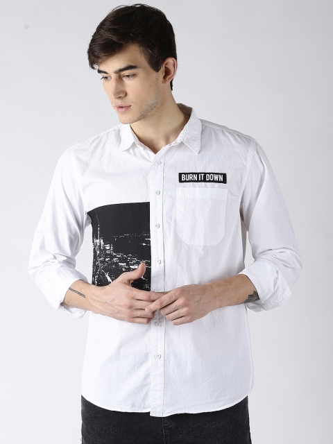 

Blue Saint Men White Slim Fit Printed Casual Shirt