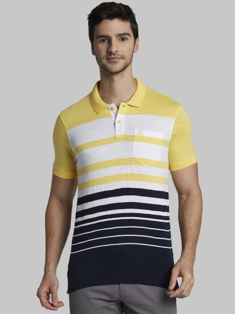 

Parx Men Yellow & White Striped Polo Collar T-shirt