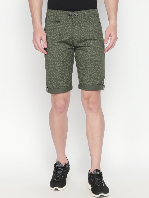 

beevee Men Olive Green Printed Regular Fit Regular Shorts