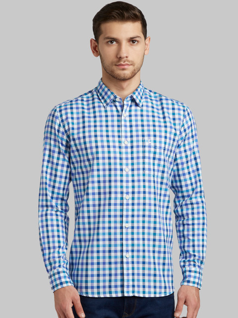 

Parx Men Blue Slim Fit Checked Casual Shirt
