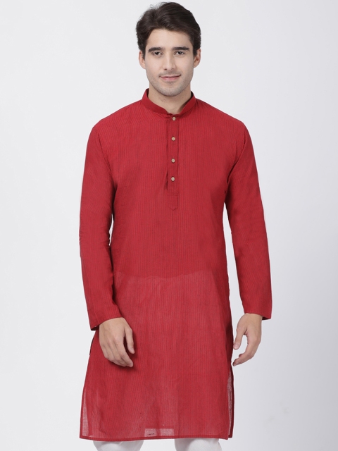 

VASTRAMAY Men Red Striped Straight Kurta