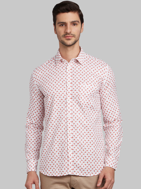 

Parx Men Off-White & Red Slim Fit Printed Casual Shirt