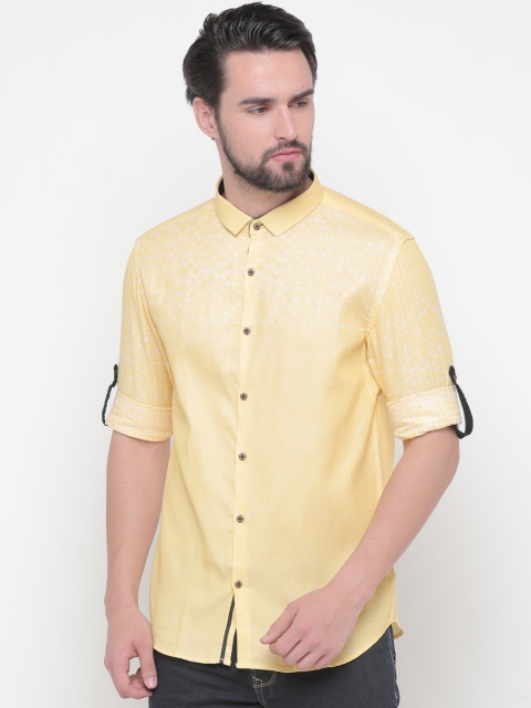 

WITH Men Yellow Slim Fit Printed Casual Shirt