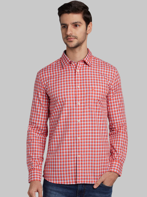 

Parx Men Orange Slim Fit Checked Casual Shirt