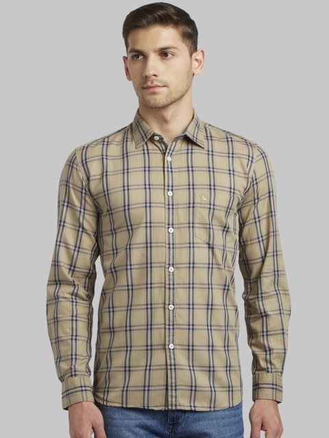

Parx Men Beige & Blue Slim Fit Checked Casual Shirt
