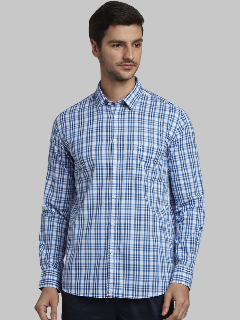 

Parx Men Blue & White Slim Fit Checked Casual Shirt