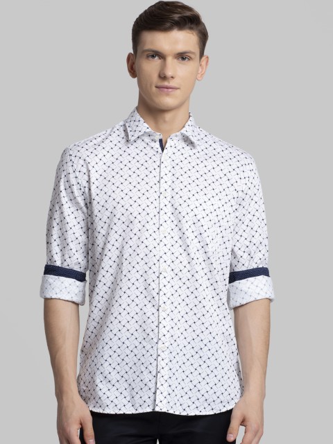 

Parx Men White & Blue Slim Fit Printed Casual Shirt