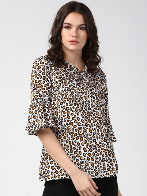 

StyleStone Women Cream-Coloured & Orange Printed Top