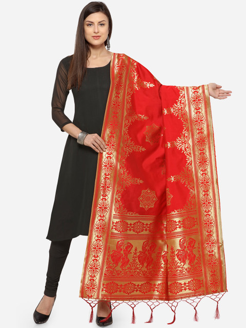

Satrani Women Red Woven Design Dupatta