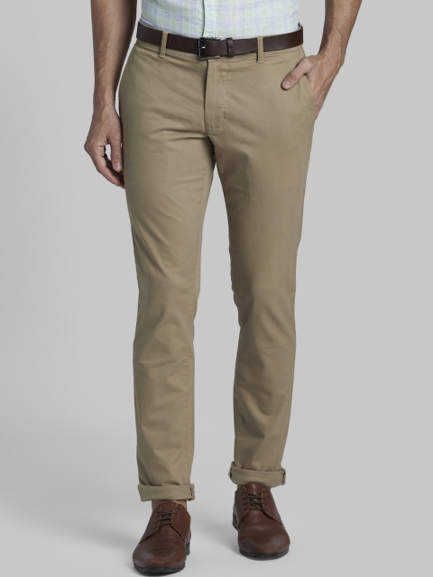 Parx Men Beige Tapered Fit Solid Regular Trousers