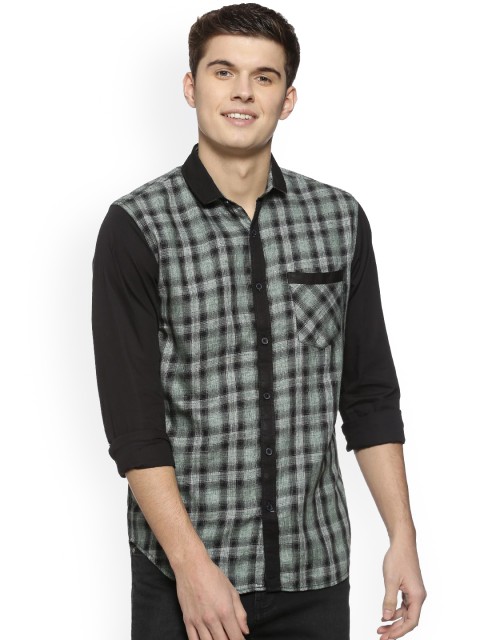 

Campus Sutra Men Green & Black Regular Fit Checked Casual Shirt