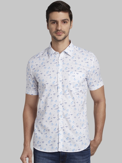 

Parx Men White & Turquoise Blue Slim Fit Printed Casual Shirt