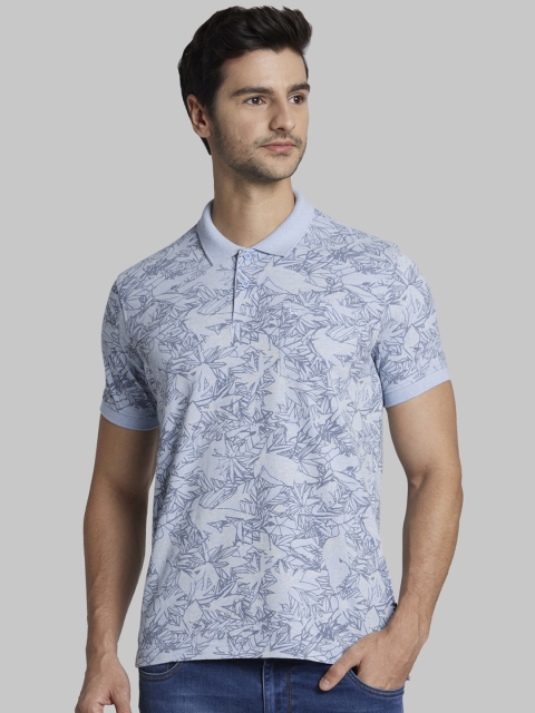 

Parx Men Blue Printed Polo Collar T-shirt