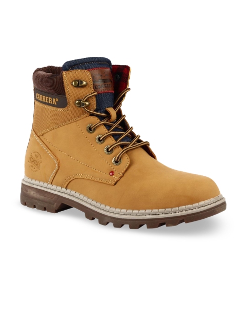 

Carrera Men Tan Brown Solid Mid-Top Flat Boots