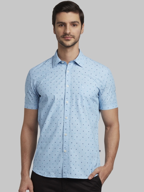 Parx Men Blue Slim Fit Printed Casual Shirt