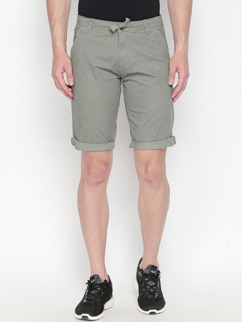 

beevee Men Olive Green Printed Regular Fit Regular Shorts
