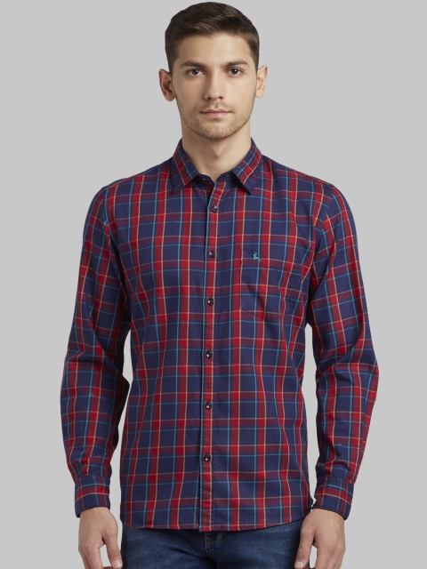 

Parx Men Red & Blue Slim Fit Checked Casual Shirt