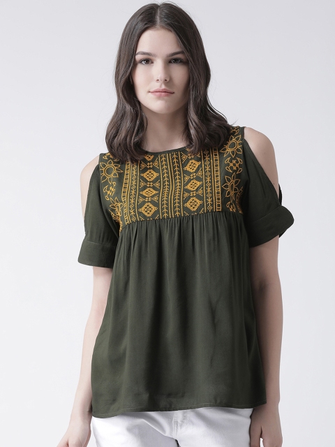 

The Vanca Women Olive Green Solid Empire Top