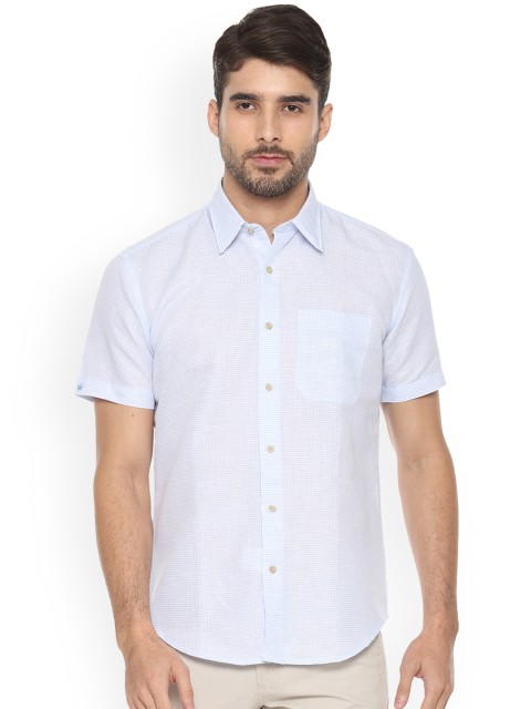 

Louis Philippe Men Blue Slim Fit Checked Casual Linen Shirt