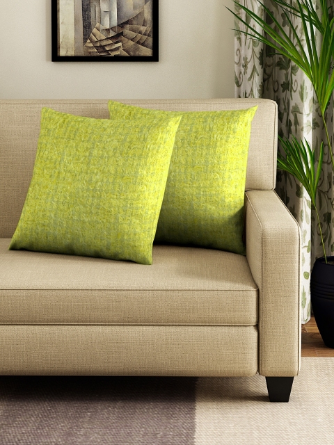 

NEUDIS Lime Green Set of 2 Abstract Square Cushion Covers