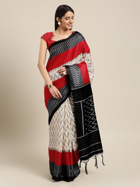 

Ishin Red & White Poly Silk Printed Saree