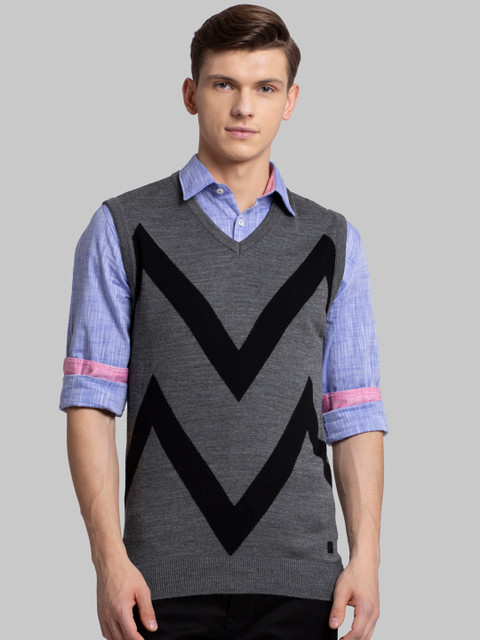 

Parx Men Grey Self Design Sweater Vest