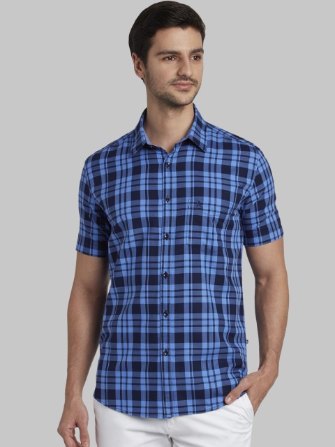 

Parx Men Blue Slim Fit Checked Casual Shirt