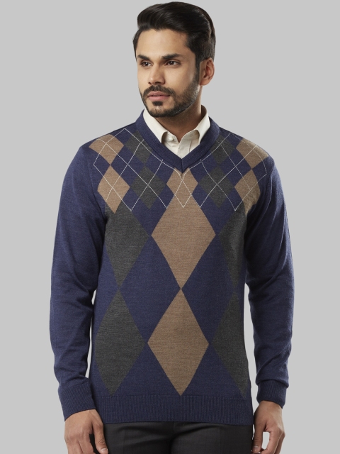 

Raymond Men Blue & Brown Printed Sweater