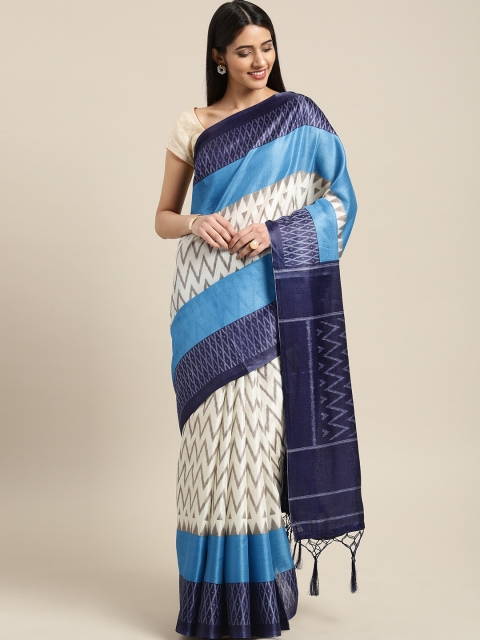 

Ishin Blue & White Poly Silk Printed Saree