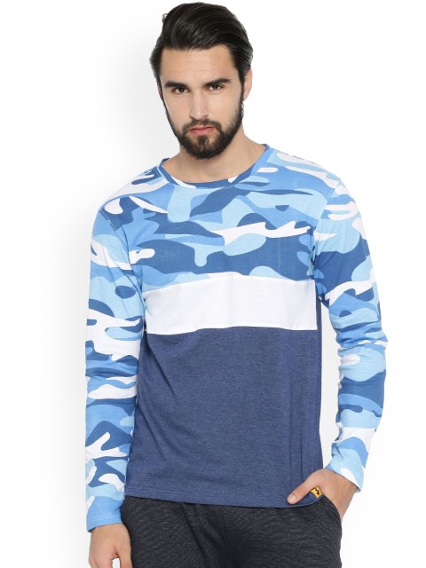 

Campus Sutra Men Blue Printed Round Neck T-shirt