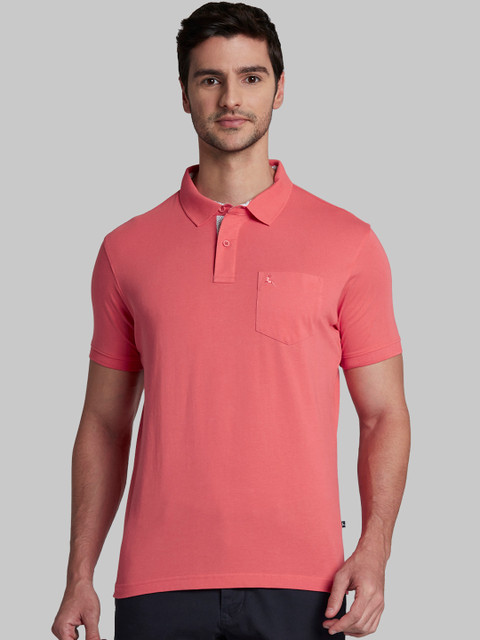 

Parx Men Pink Solid Polo Collar T-shirt