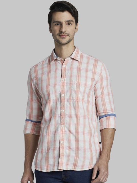 

Parx Men White & Orange Slim Fit Checked Casual Shirt