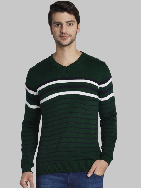 

Parx Men Green & White Striped Sweater