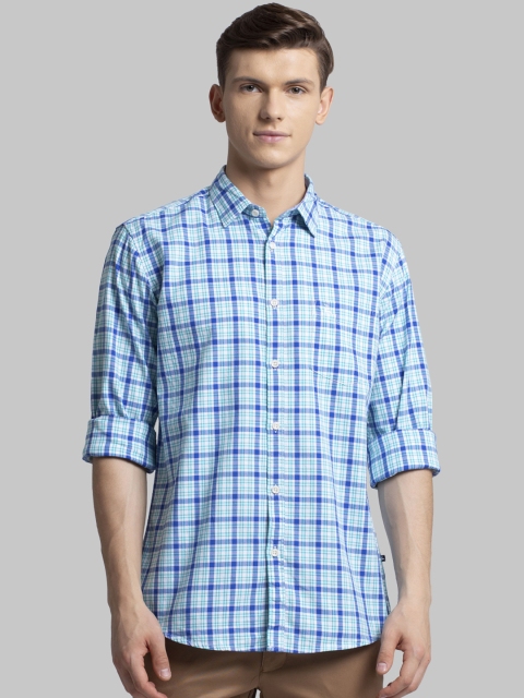 

Parx Men Blue Slim Fit Checked Casual Shirt