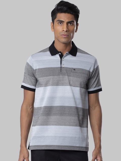 

Raymond Men Grey & Blue Striped Polo Collar T-shirt