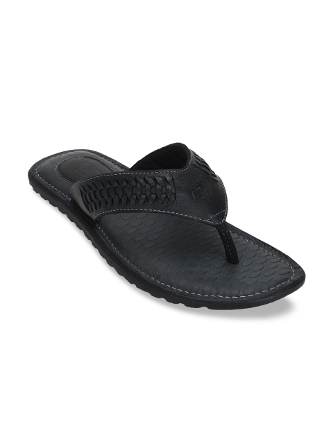 

ID Men Black Woven Design Leather Thong Flip-Flops
