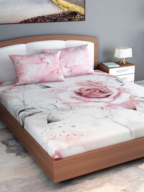 

Divine Casa White & Pink Floral 210 TC Cotton 1 King Bedsheet with 2 Pillow Covers