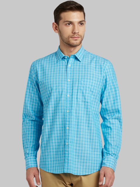 

Parx Men Blue Slim Fit Checked Casual Shirt