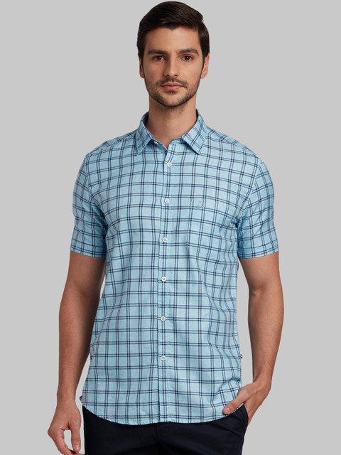 

Parx Men Blue Slim Fit Checked Casual Shirt
