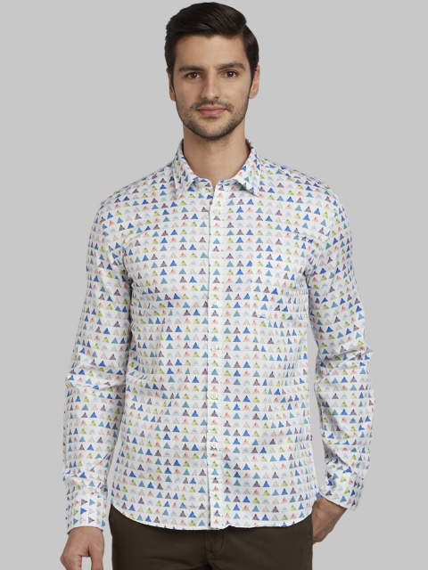 

Parx Men White & Blue Slim Fit Printed Casual Shirt