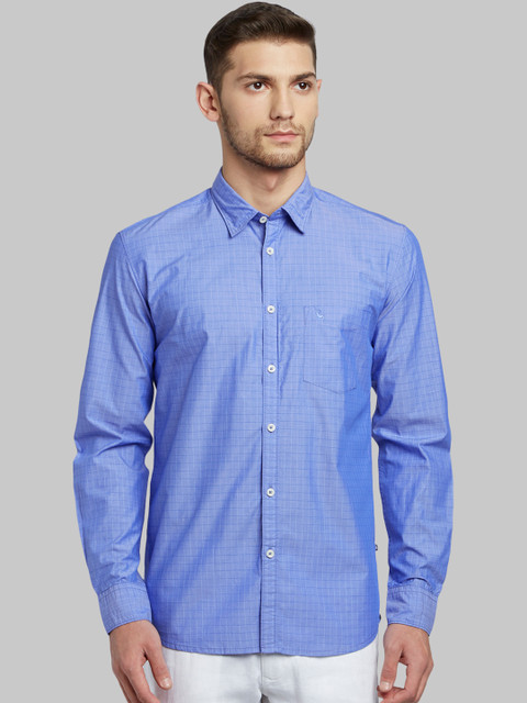 

Parx Men Blue Slim Fit Checked Casual Shirt