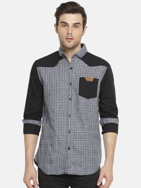 

Campus Sutra Men Grey & Black Regular Fit Checked Casual Shirt