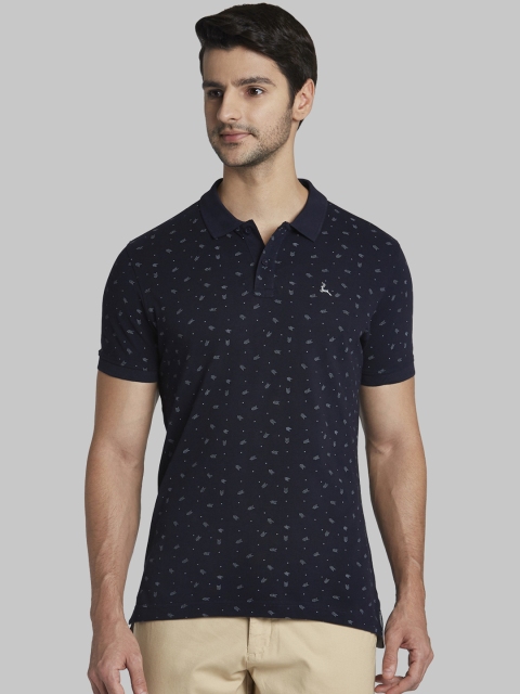 

Parx Men Navy Blue Printed Polo Collar T-shirt