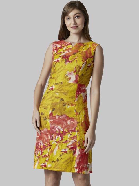 

Park Avenue Women Yellow & Red Printed Linen Sheath Dress
