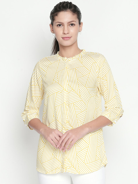 

Annabelle by Pantaloons Women Yellow Striped Shirt Style Top