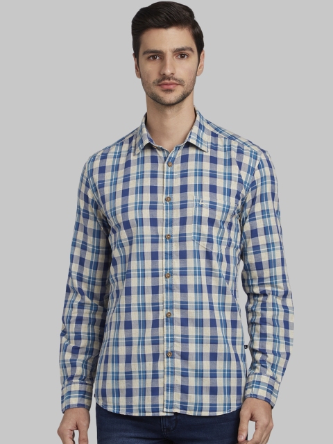 

Parx Men Blue & Beige Slim Fit Checked Casual Shirt