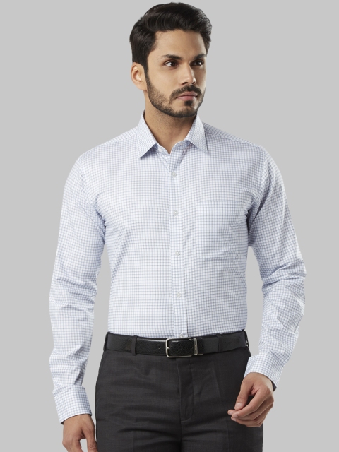 Raymond Men Blue & White Slim Fit Checked Formal Shirt