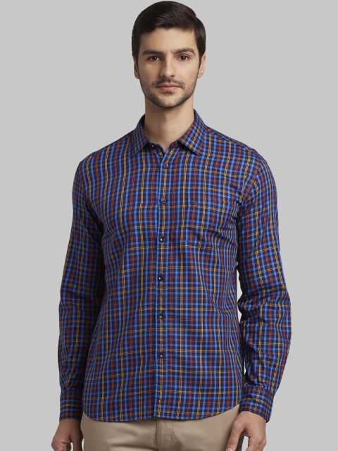 

Parx Men Blue & Yellow Slim Fit Checked Casual Shirt